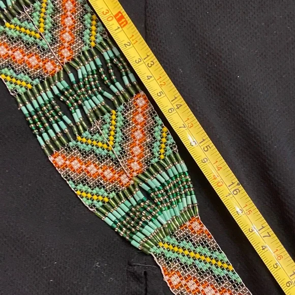 Handcrafted Beaded Ukrainian Necklace - Green and Orange - Picture 5 of 5